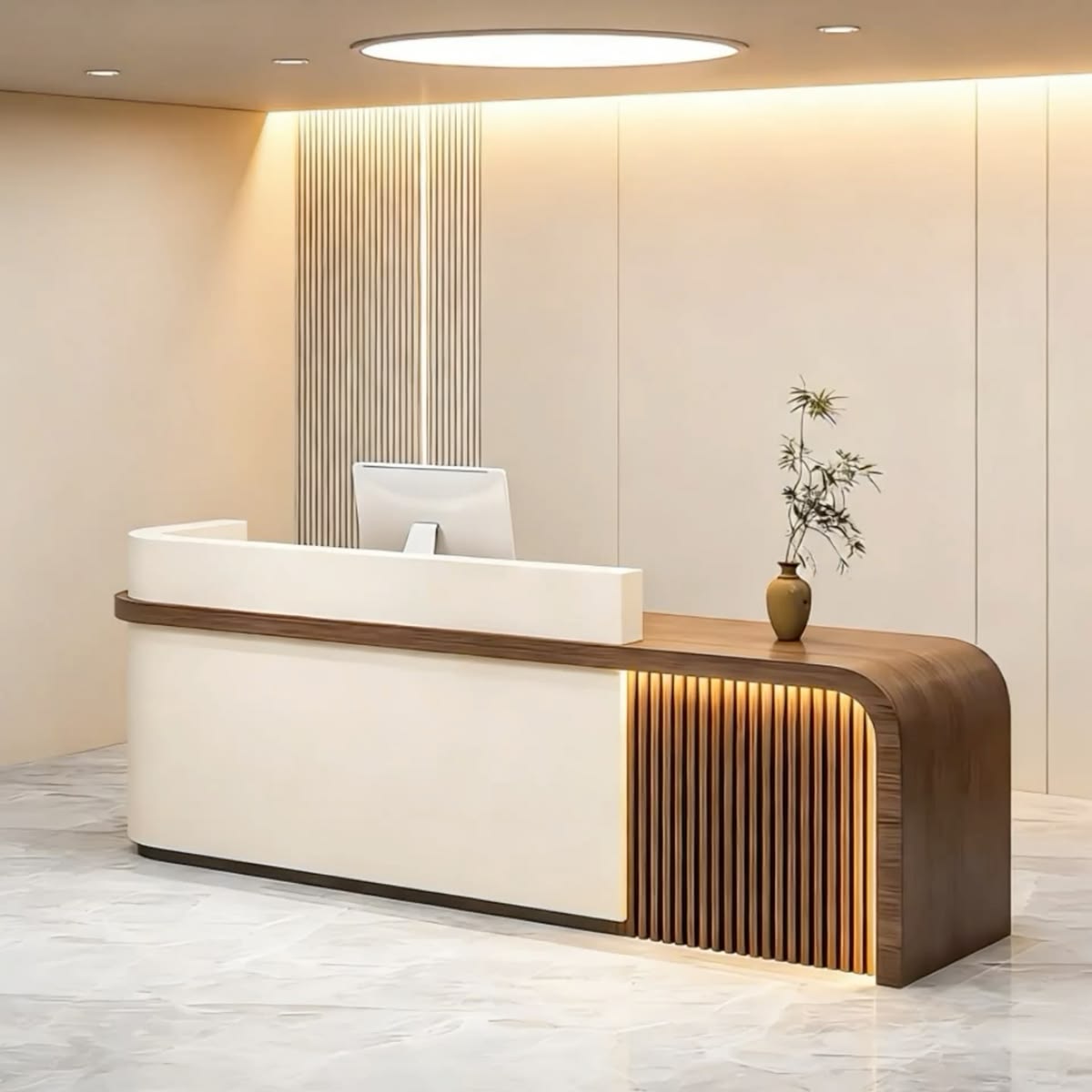 Modern Office Entrance featuring Solid Surface Curved Reception Counter #7